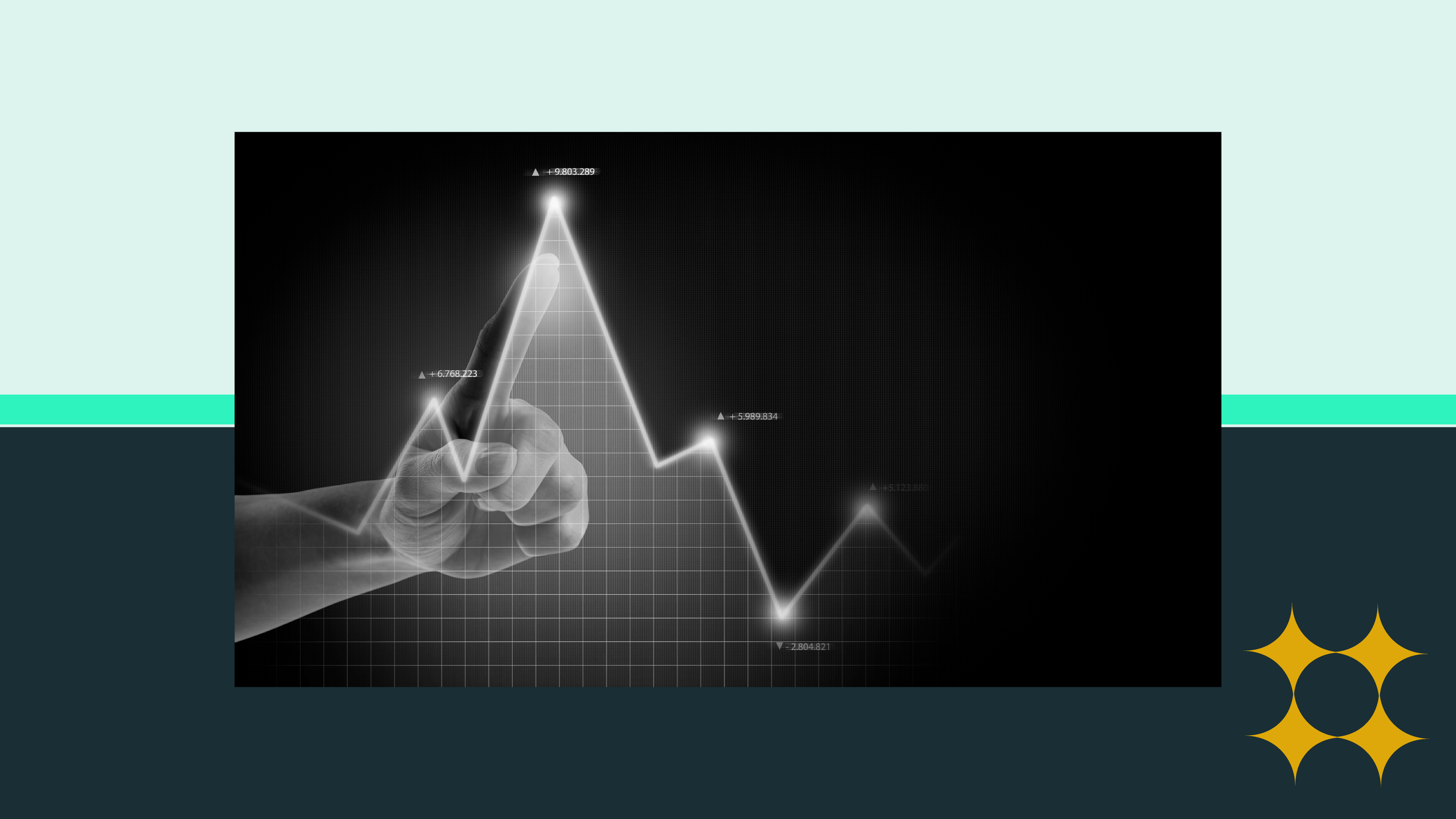 A hand pointing to the peak of a stock's price to illustrate price fluctuation of stocks